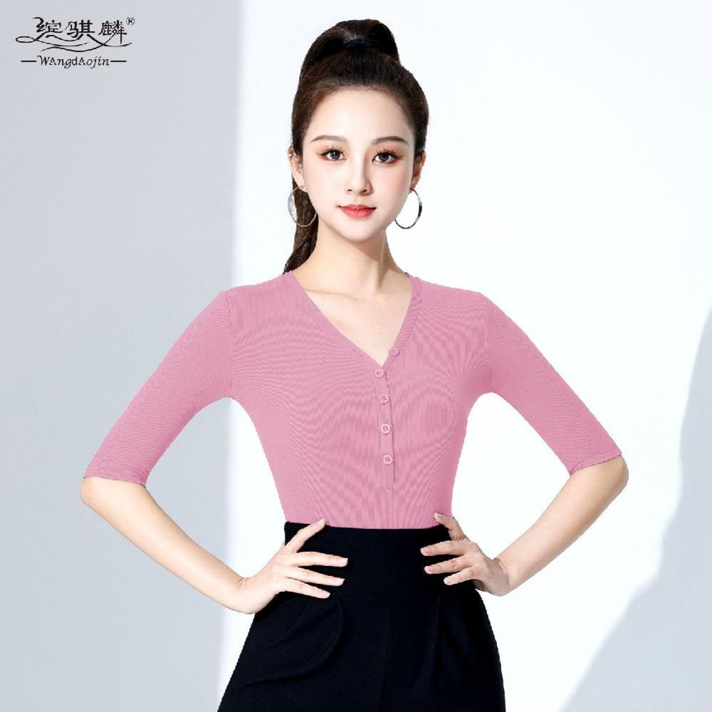 여성 라인댄스복 방송 상의 댄스 댄스옷 긴팔 슬림핏 핑크 긴소매(가랑이) M - 상품 이미지
