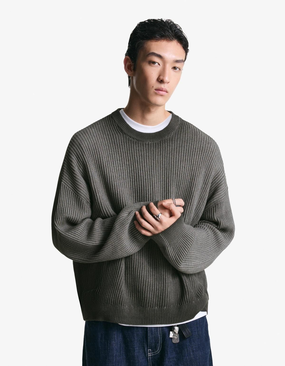 버쉬카 박시핏 라운드 니트 스웨터 7317/663 BLACK - 상세 이미지 5