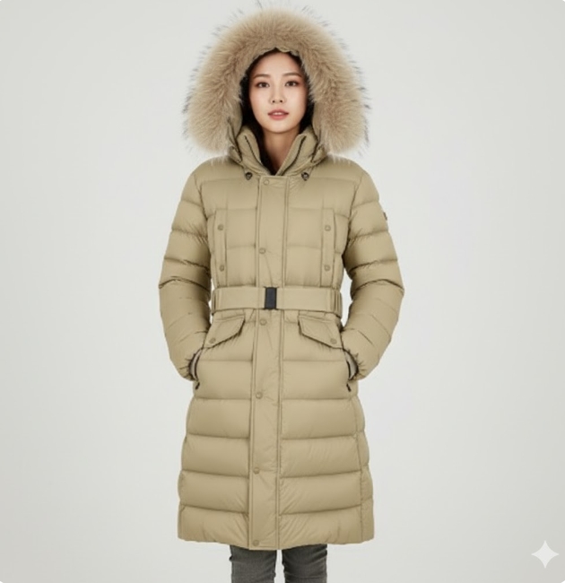 [무료반품] MILLET 밀레 겨울 여성 아웃도어 벨트 구스다운 롱코트 롱패딩 점퍼 L/브라운, 90 - 상품 이미지