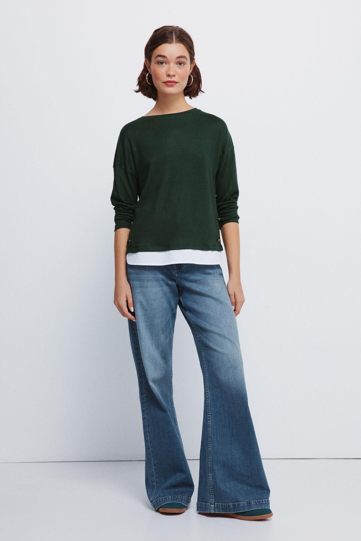 스프링필드 배색 버튼 라운드넥 긴팔 티셔츠 6766041 VERDE - 상세 이미지 3