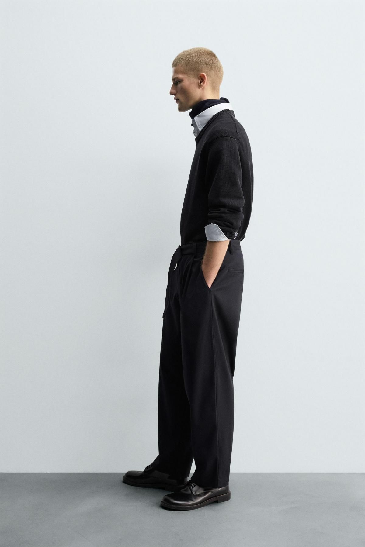 자라 울 블렌드 릴랙스핏 벨트 팬츠 0706/972 NAVY BLUE - 상세 이미지 4