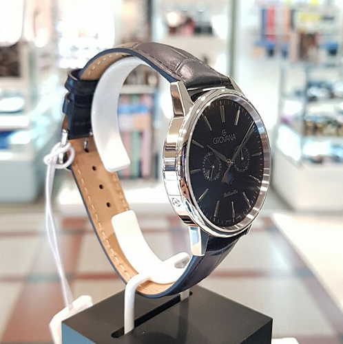 그로바나 벨빌 문페이즈 블루 다이얼 가죽 42mm - 상세 이미지 5
