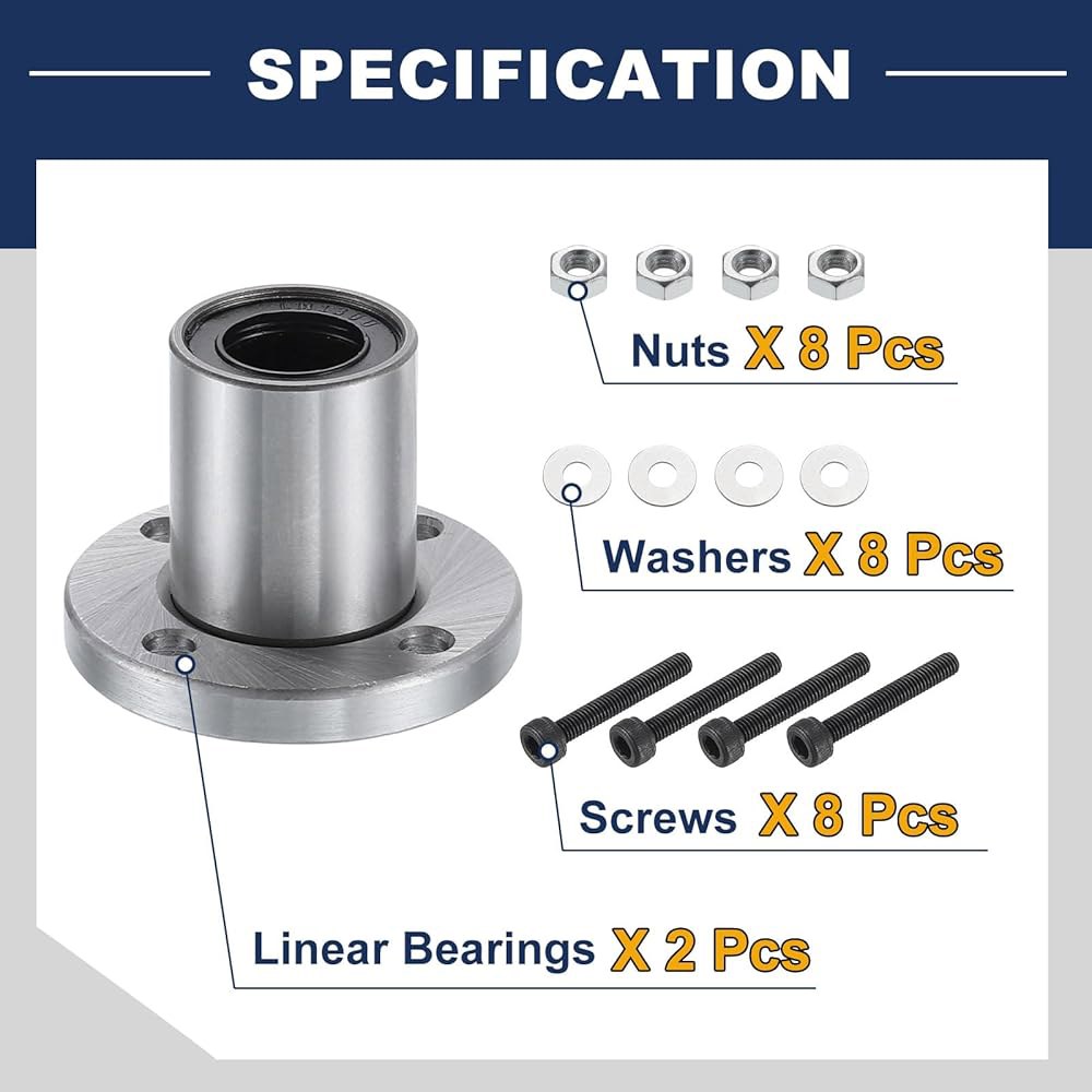uxcell LMF13U 선형 볼 베어링 14mm 보어 23mm OD 32mm 길이 원형 플랜지 니켈 도금 CNC 기계 3D 프린터 2개용 나사 포함 6mm - 상세 이미지 3