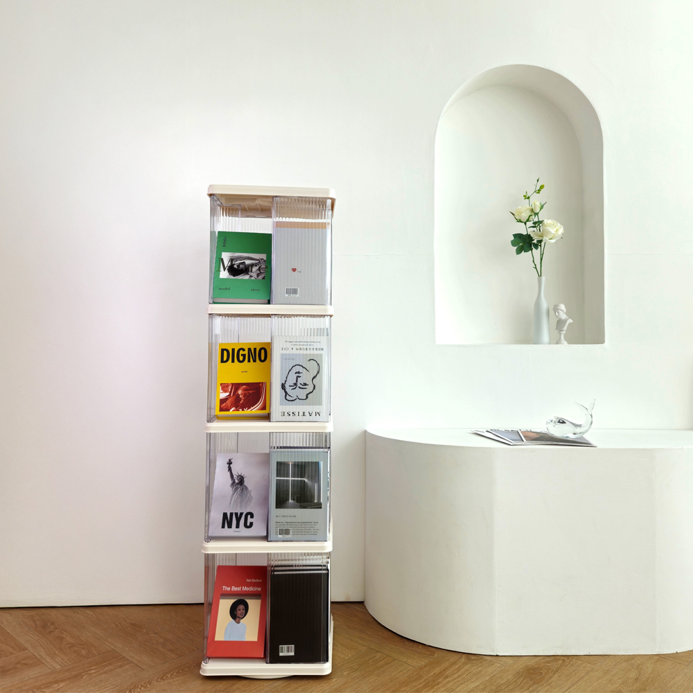 일상드로우 회전책장 회전책꽂이 회전식 회전형 책장 투명 원형 4단