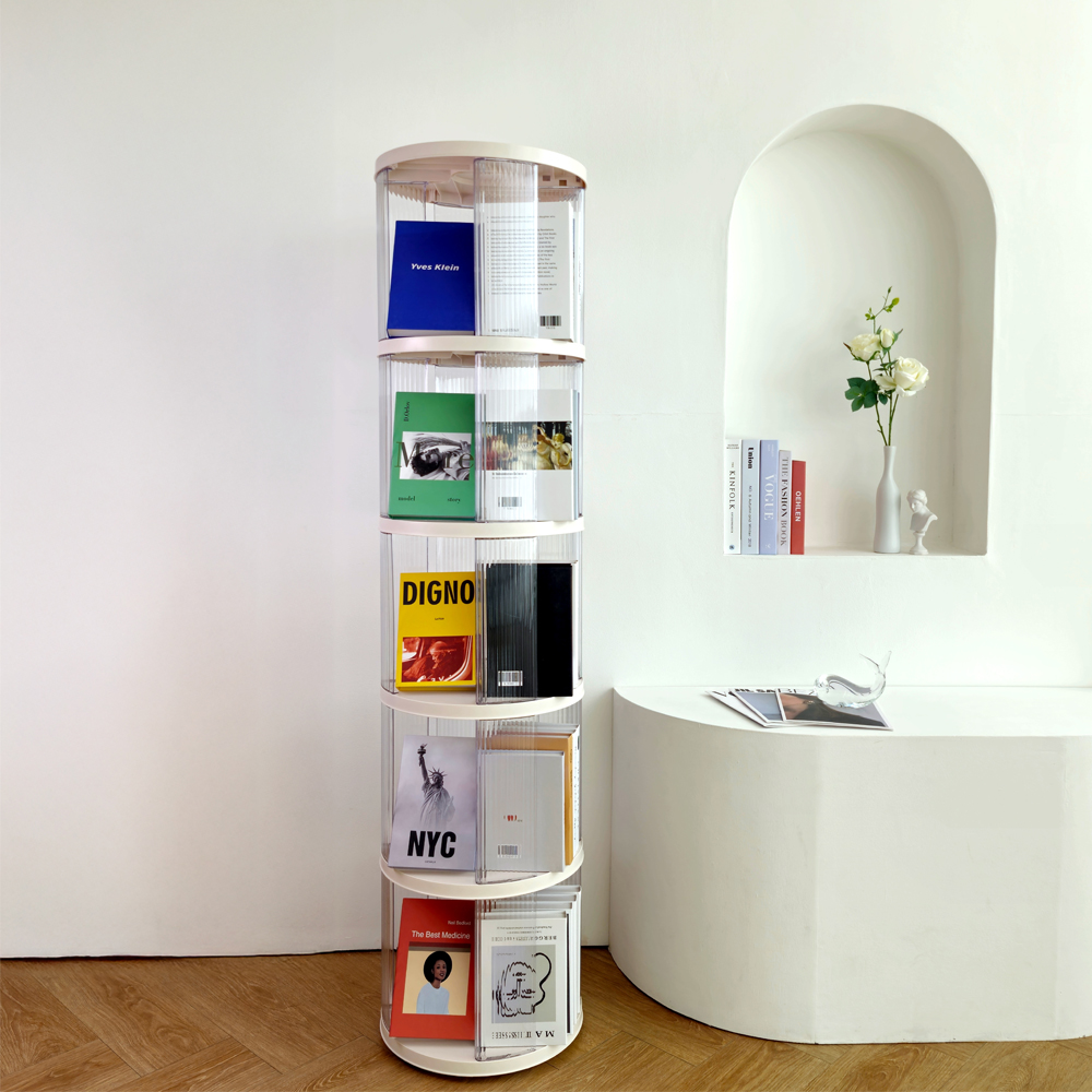 일상드로우 회전책장 회전책꽂이 회전식 회전형 책장 투명 원형 4단