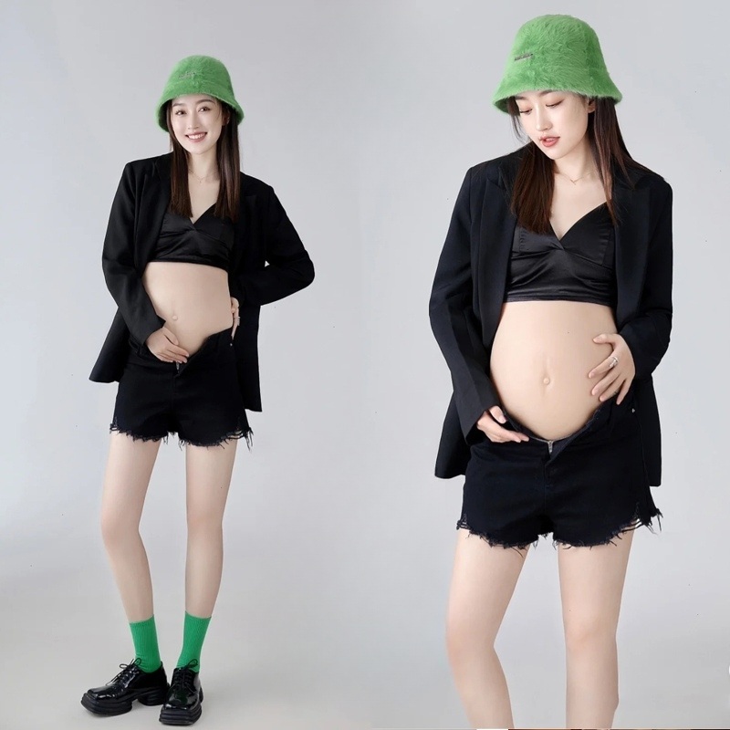 만삭사진옷 원피스 촬영 임산부 컨셉 반목 겨울 니트 브이넥 오프숄더 슬림 의상 커플 - 상품 이미지