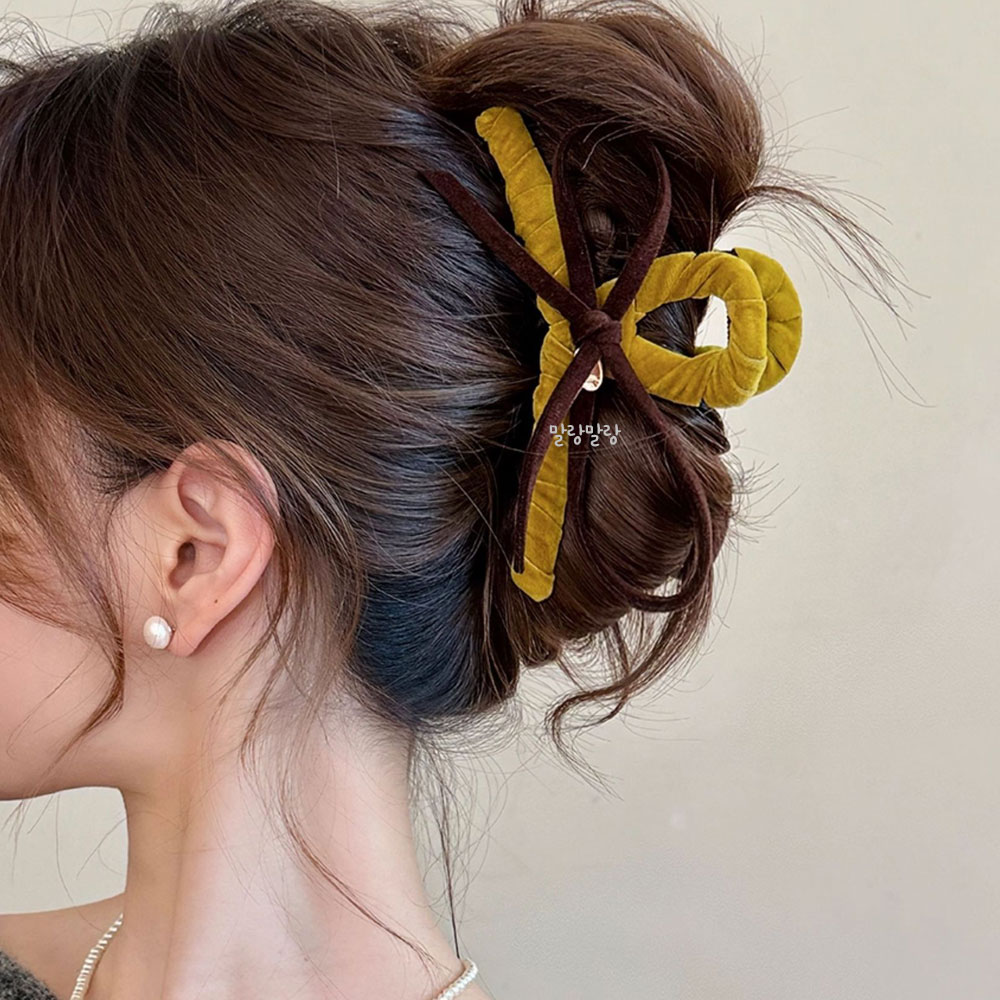 벨벳 리본집게핀 숱많은 올림머리 겨울머리핀 - 상세 이미지 2