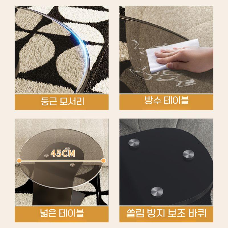 사이드 차탁 이동식 거실 협탁 침대 옆 선반 블랙 유리 45cm (카본스틸 다리) - 상세 이미지 5