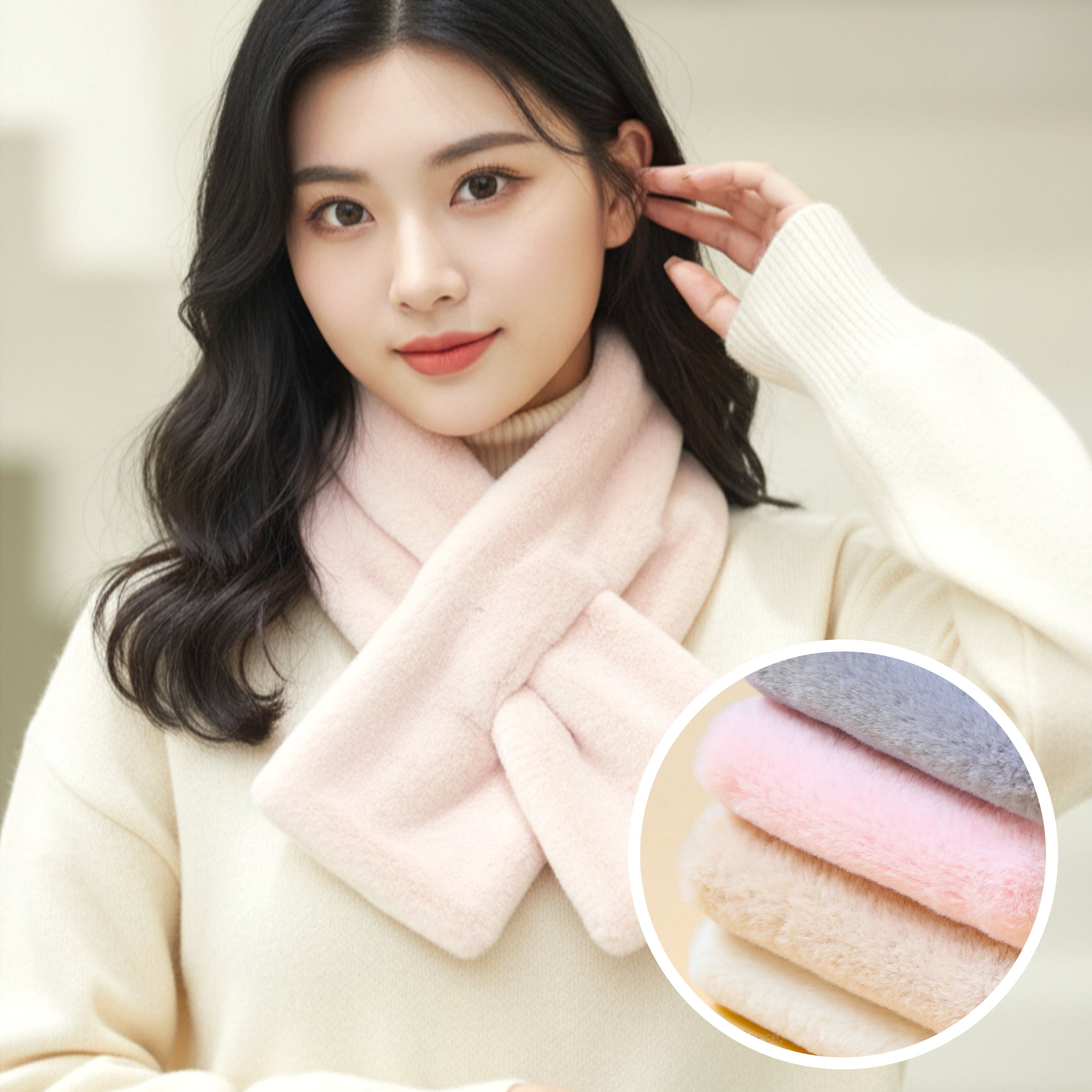 3+1 극강의 부드러움 샤르르 목도리 인조 토끼털 밍크 퍼 머플러 그레이 핑크 블랙 - 상품 이미지
