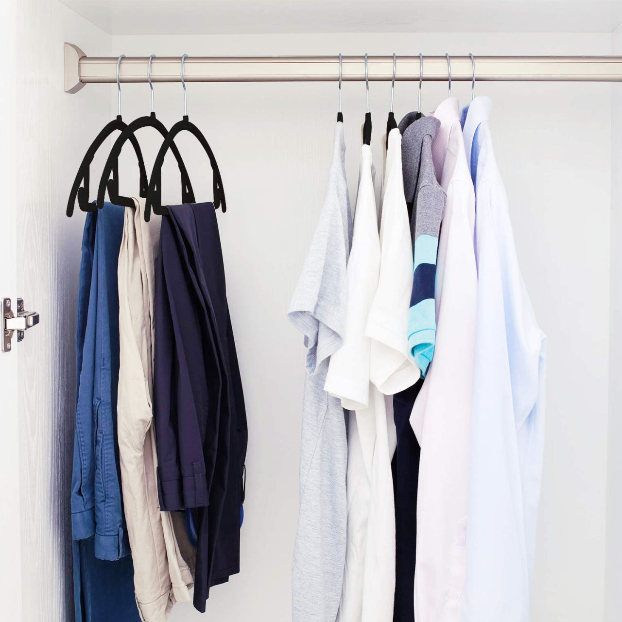 에이비박스 어깨뿔방지 논슬립 라운드 멀티 벨벳 옷걸이 블랙, 10개