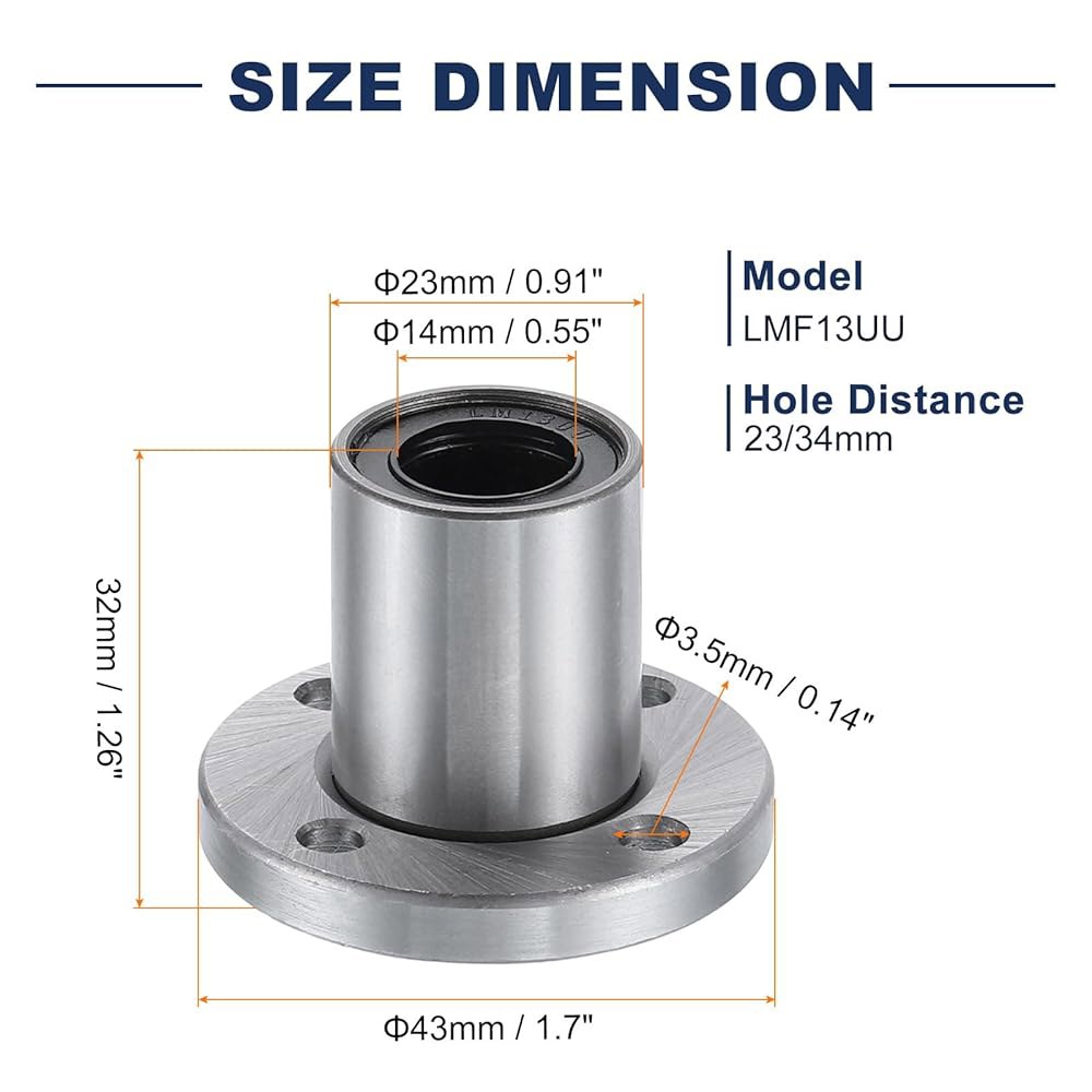 uxcell LMF13U 선형 볼 베어링 14mm 보어 23mm OD 32mm 길이 원형 플랜지 니켈 도금 CNC 기계 3D 프린터 2개용 나사 포함 6mm - 상세 이미지 2