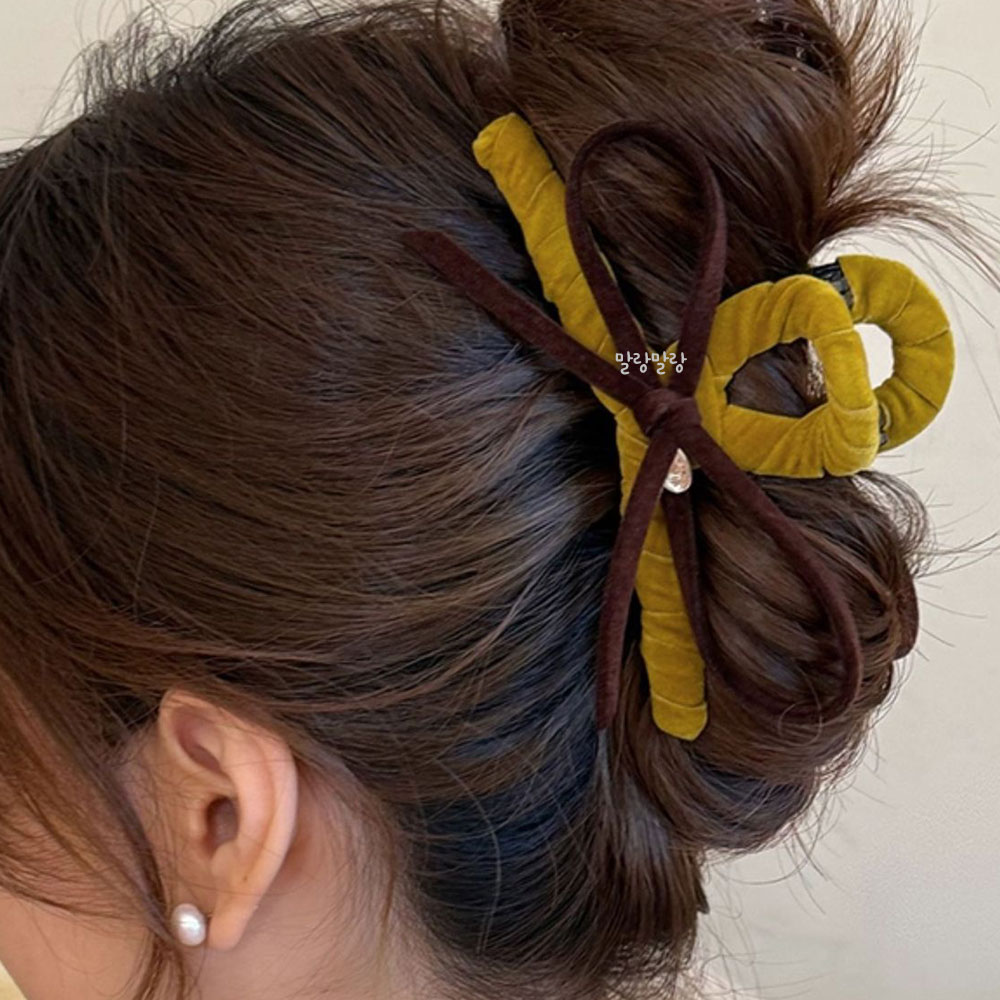 벨벳 리본집게핀 숱많은 올림머리 겨울머리핀 - 상세 이미지 3
