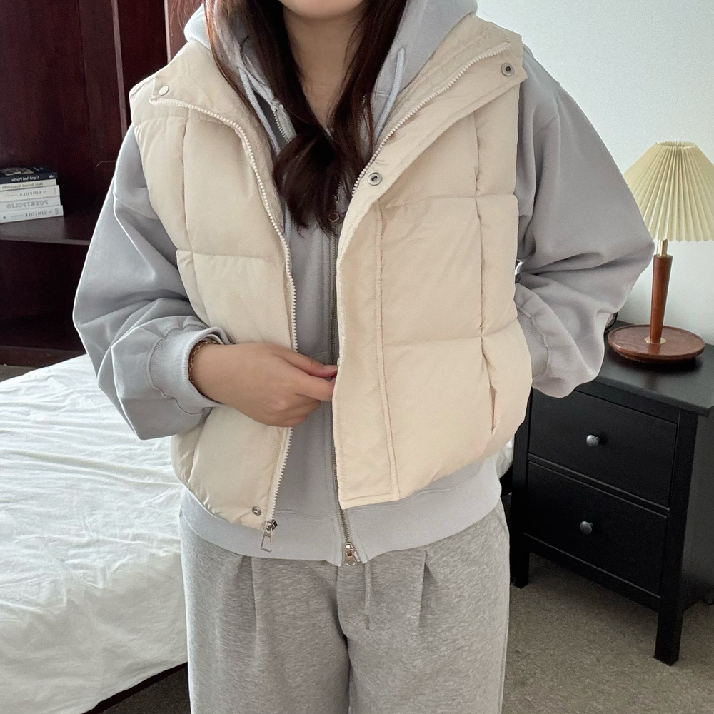 여성숏패딩조끼 하이넥 여성 패딩조끼 - 상세 이미지 5