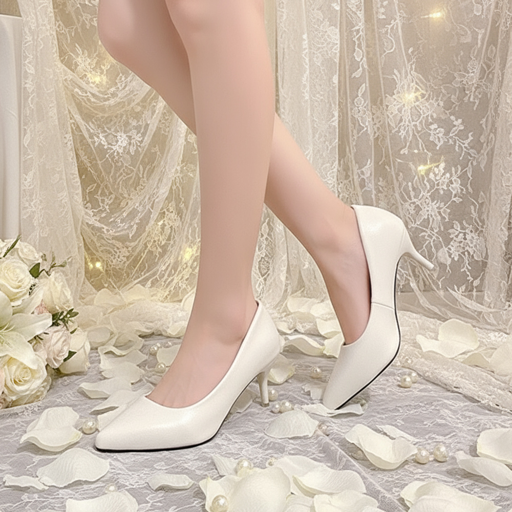 좋으니 빅사이즈 발편한 스틸레토 화이트 미들힐 펌프스 웨딩슈즈 3cm 5cm 255 260 265 - 상세 이미지 4