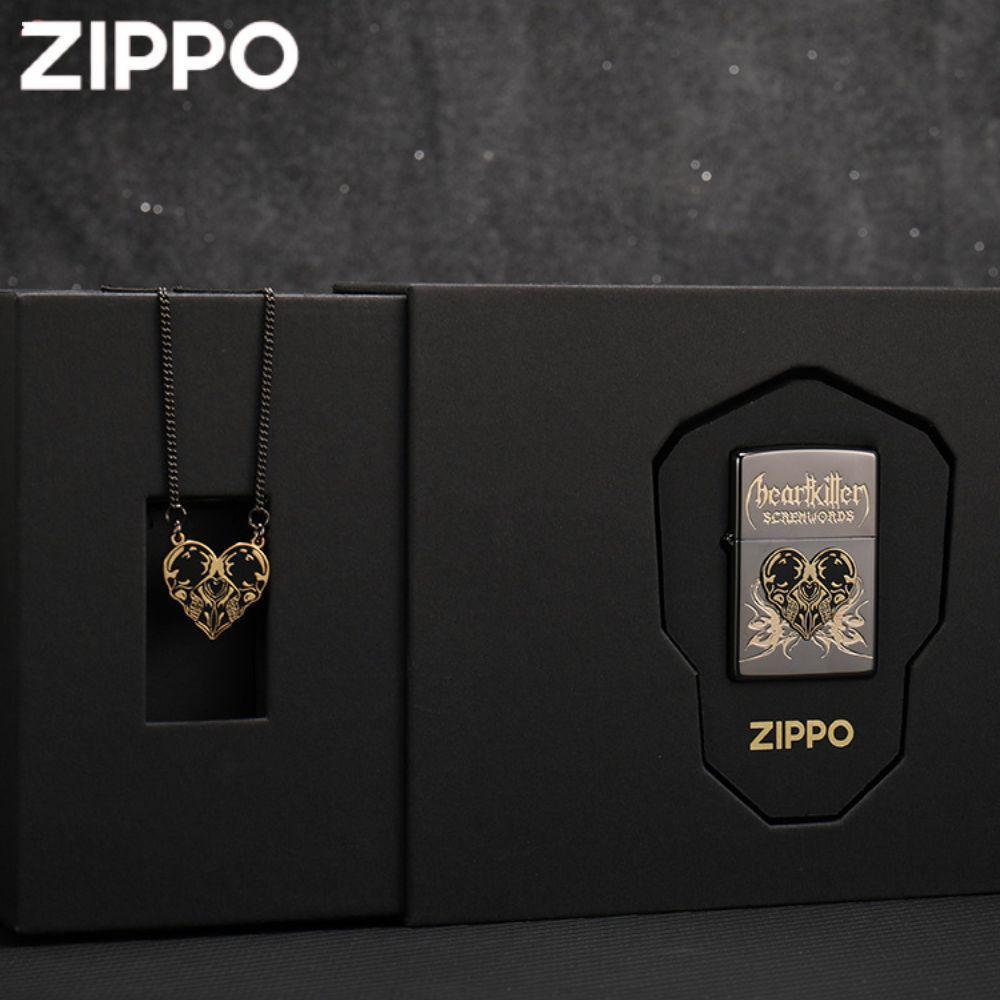 ZIPPO 정품 라이터 (선물상자세트) 목걸이 포함 블랙아이스하트 핸드메이드 지포라이터 연인 생일 선물용 - 상세 이미지 4
