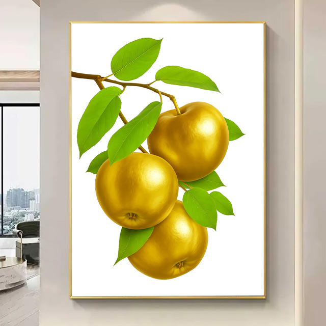 돈들어오는 그림 황금 사과 생기 과일 주방 거실 풍수 인테리어 집들이선물 데롱데롱 골드A - 상품 이미지