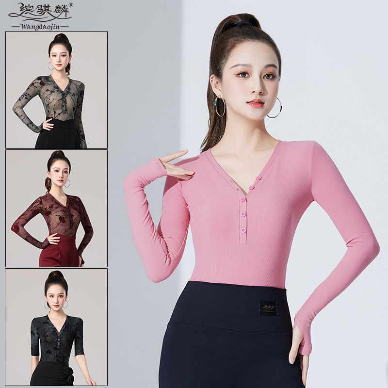 여성 라인댄스복 방송 상의 댄스 댄스옷 긴팔 슬림핏 핑크 긴소매(가랑이) M - 상세 이미지 3