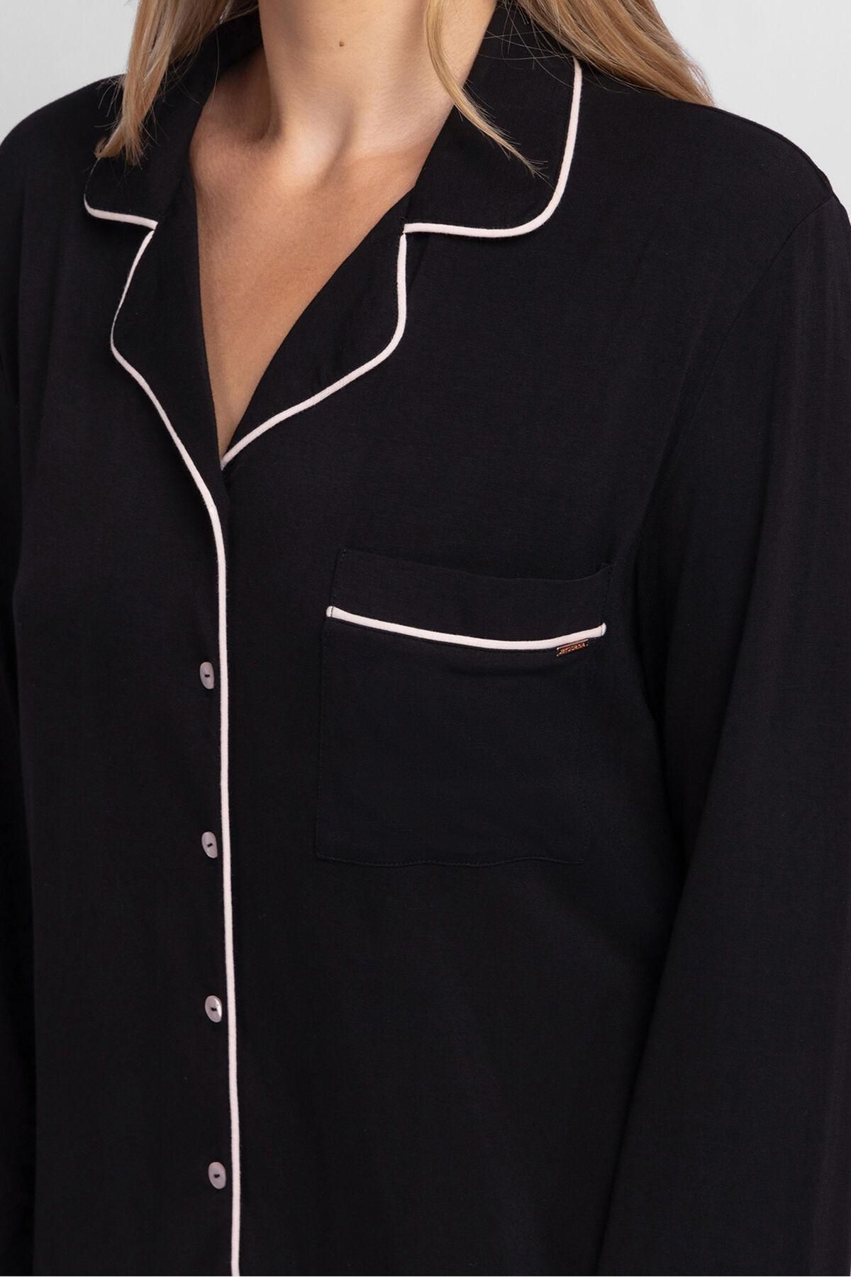 도리나 럭셔리 파이핑 셔츠 파자마 세트 4222480 NEGRO - 상세 이미지 3