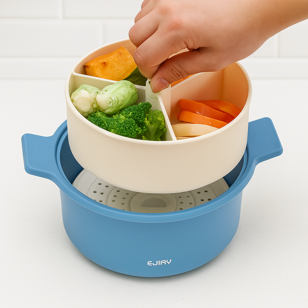 칸칸이 실리콘 전자레인지 찜기 이유식 야채 만두 라면 계란찜 간편 조리 세트 1.35L - 상품 이미지