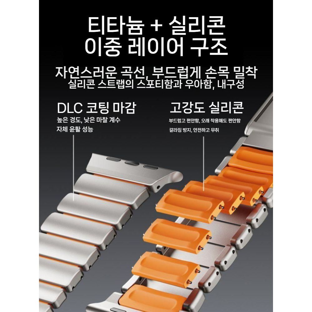애플워치 11세대 울트라3 se3 스트랩 티타늄 마그네틱 체인 실리콘 자석 밴드 - 상세 이미지 5