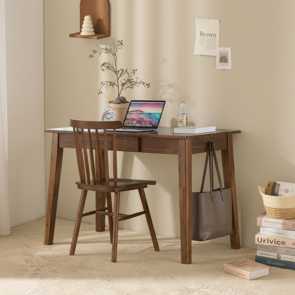 인테리어레시피 원목책상 아카시아 1인 컴퓨터 인테리어 데스크 1000x600mm, 월넛