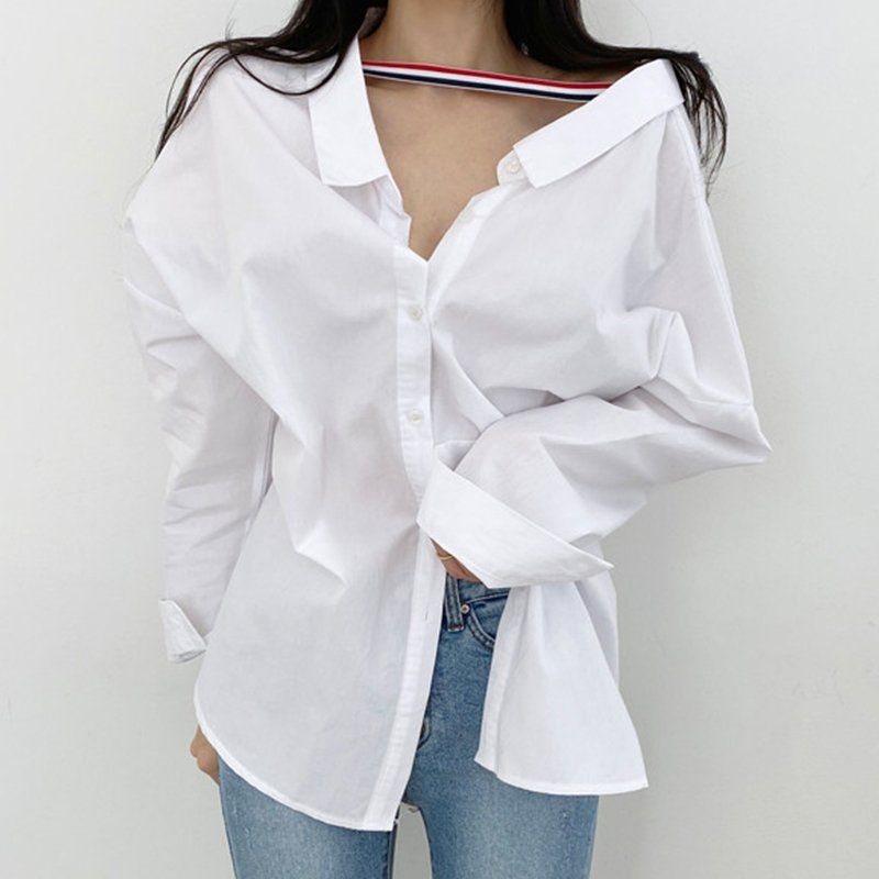 여성 라펠 스트라이프 셔츠 캐주얼 느슨한 긴팔 bying24 - 상세 이미지 4