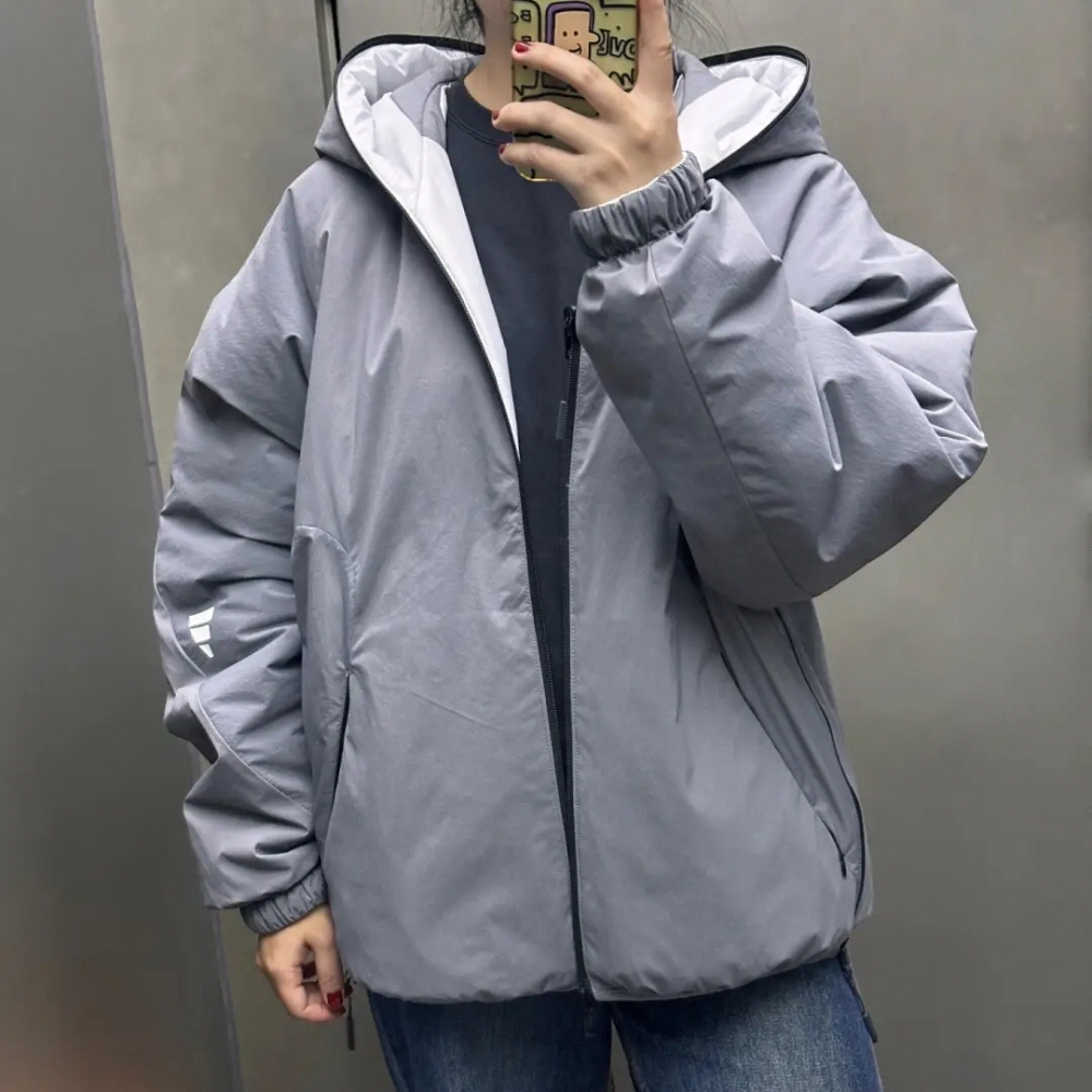 아디다스 패딩 리버시블 후드 집업 자켓 그레이 JZ8722 - 상품 이미지