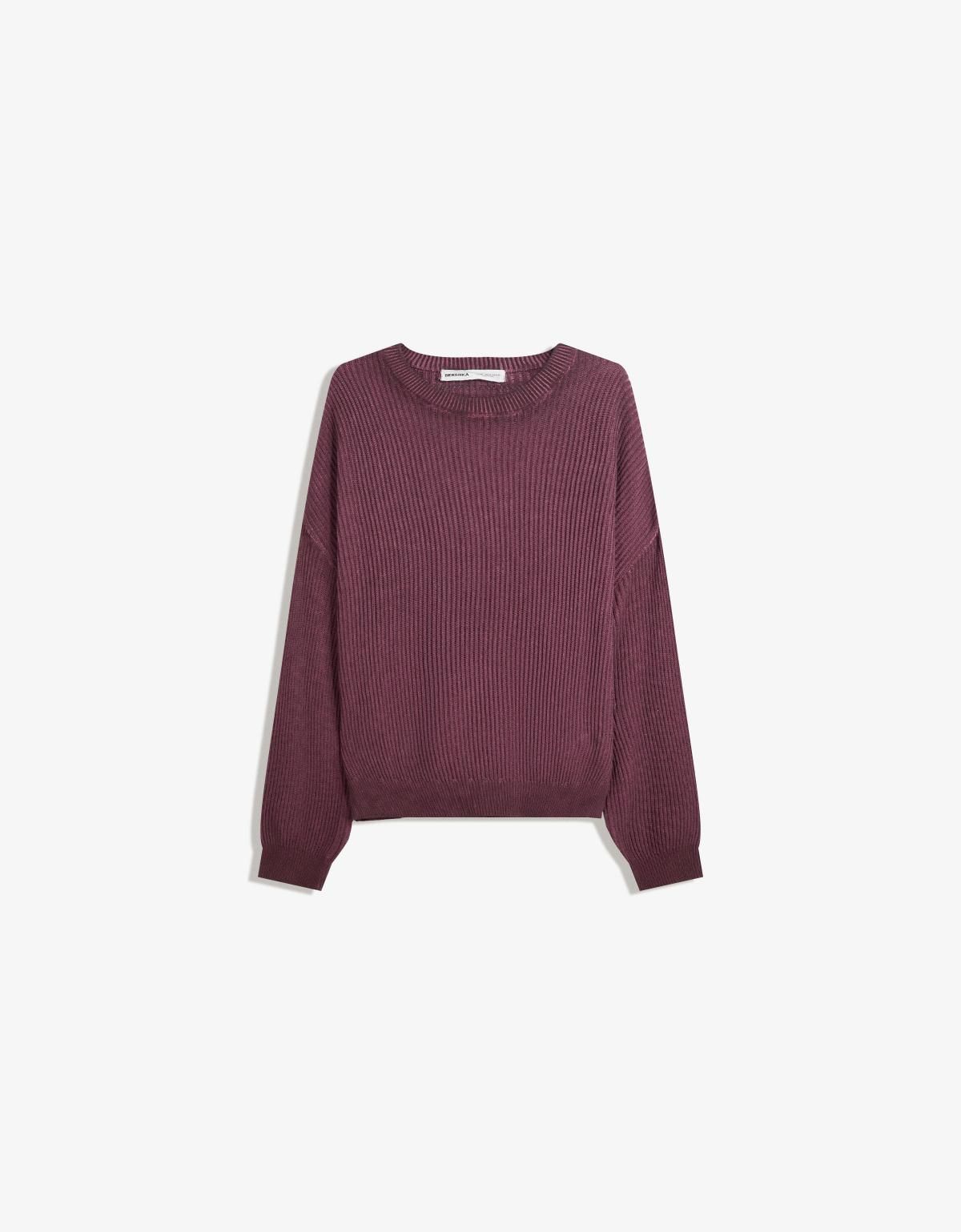 버쉬카 오버핏 라운드 버건디 니트 스웨터 7317/663 BURGUNDY - 메인 이미지