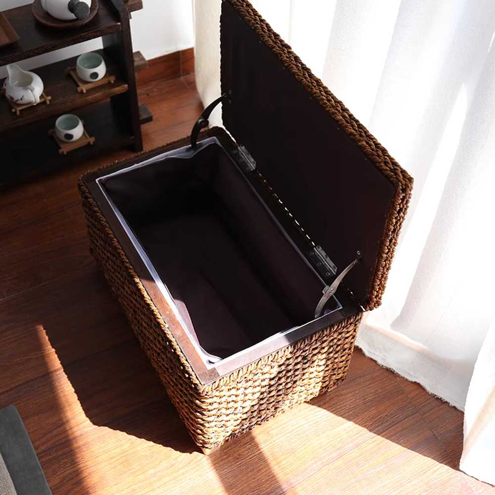 라탄 수납함 빈티지 보관함 대형 박스 위빙 소품 안방 50x30cm - 상세 이미지 4