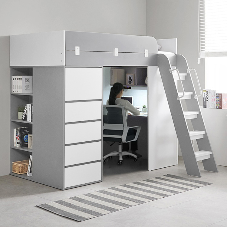 e스마트 올인원 2층 성인 옷장형 벙커침대 세트SS+LED스탠드포함