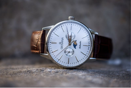 그로바나 벨빌 문페이즈 화이트 다이얼 가죽 42mm - 상품 이미지