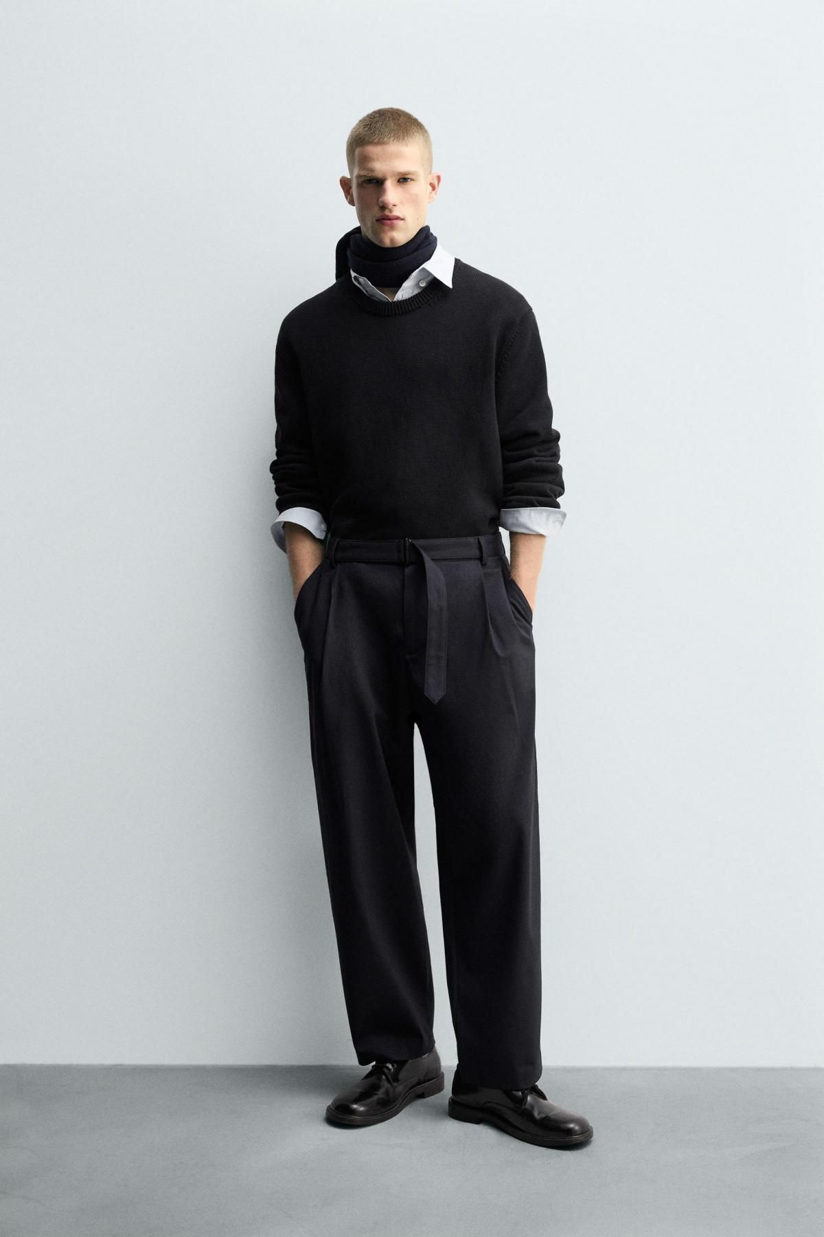 자라 울 블렌드 릴랙스핏 벨트 팬츠 0706/972 NAVY BLUE - 상세 이미지 2