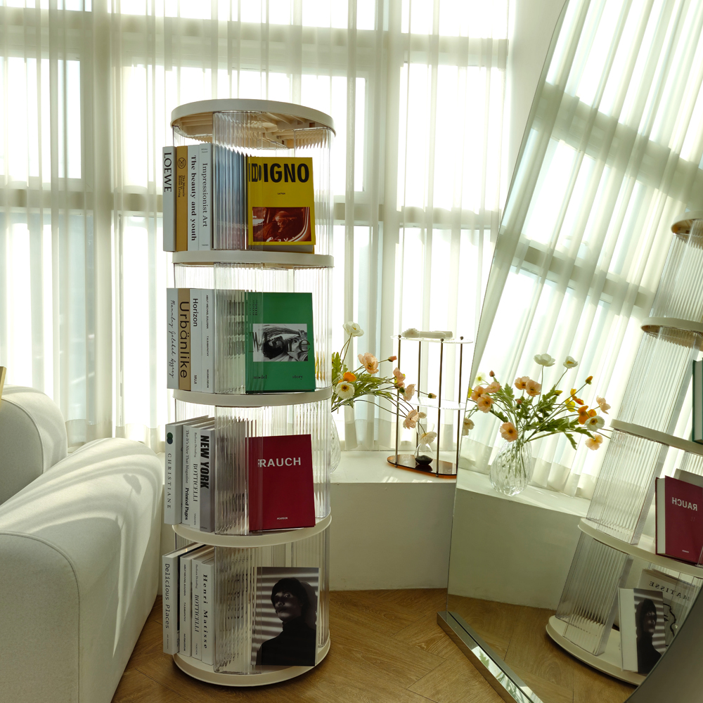 일상드로우 회전책장 회전책꽂이 회전식 회전형 책장 투명 원형 4단