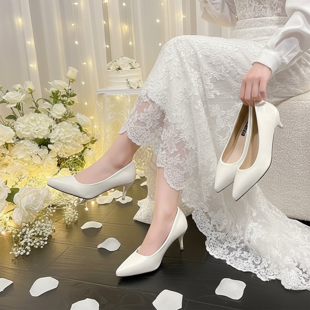 좋으니 빅사이즈 발편한 스틸레토 화이트 미들힐 펌프스 웨딩슈즈 3cm 5cm 255 260 265 - 상세 이미지 2
