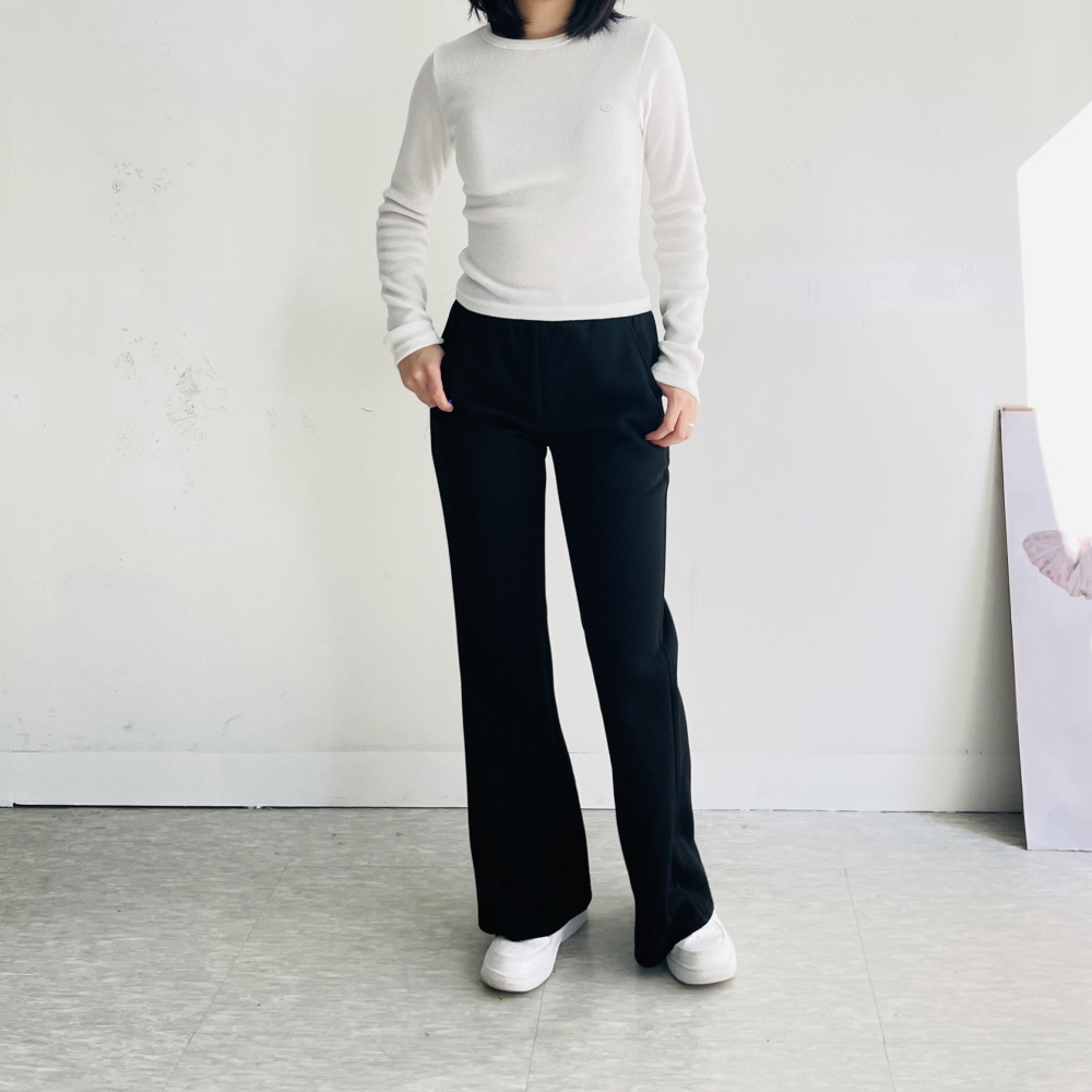 부츠컷트레이닝팬츠 나팔바지 키작녀바지 여성 고무줄 팬츠 2기장 - 상세 이미지 4