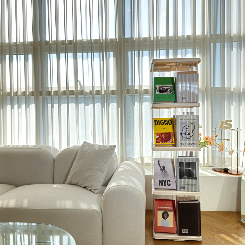 일상드로우 회전책장 회전책꽂이 회전식 회전형 책장 투명 원형 4단