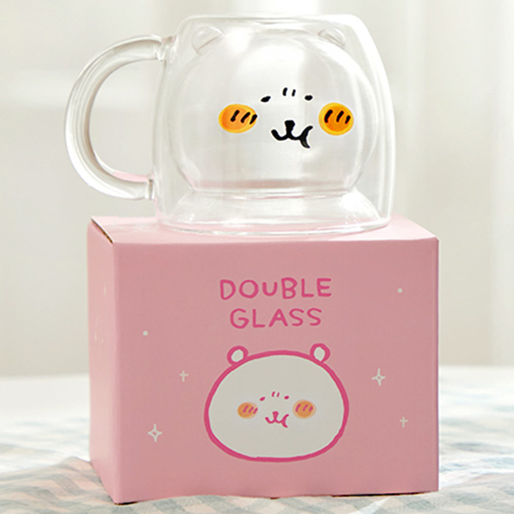 담곰이 이중 모양 유리 컵 농담곰 내열 음료 식기 캐릭터 굿즈 230ml, 1개, 삐짐 담곰(핑크) - 메인 이미지