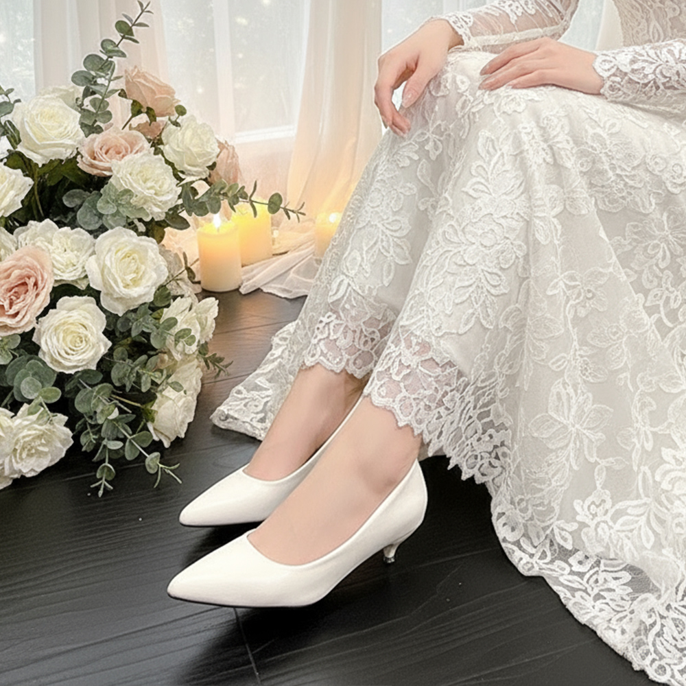 좋으니 빅사이즈 발편한 스틸레토 화이트 미들힐 펌프스 웨딩슈즈 3cm 5cm 255 260 265 - 상세 이미지 3