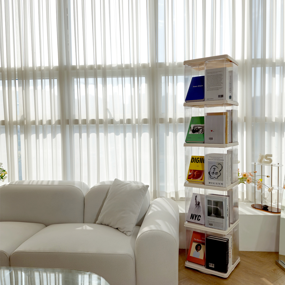 일상드로우 회전책장 회전책꽂이 회전식 회전형 책장 투명 원형 4단