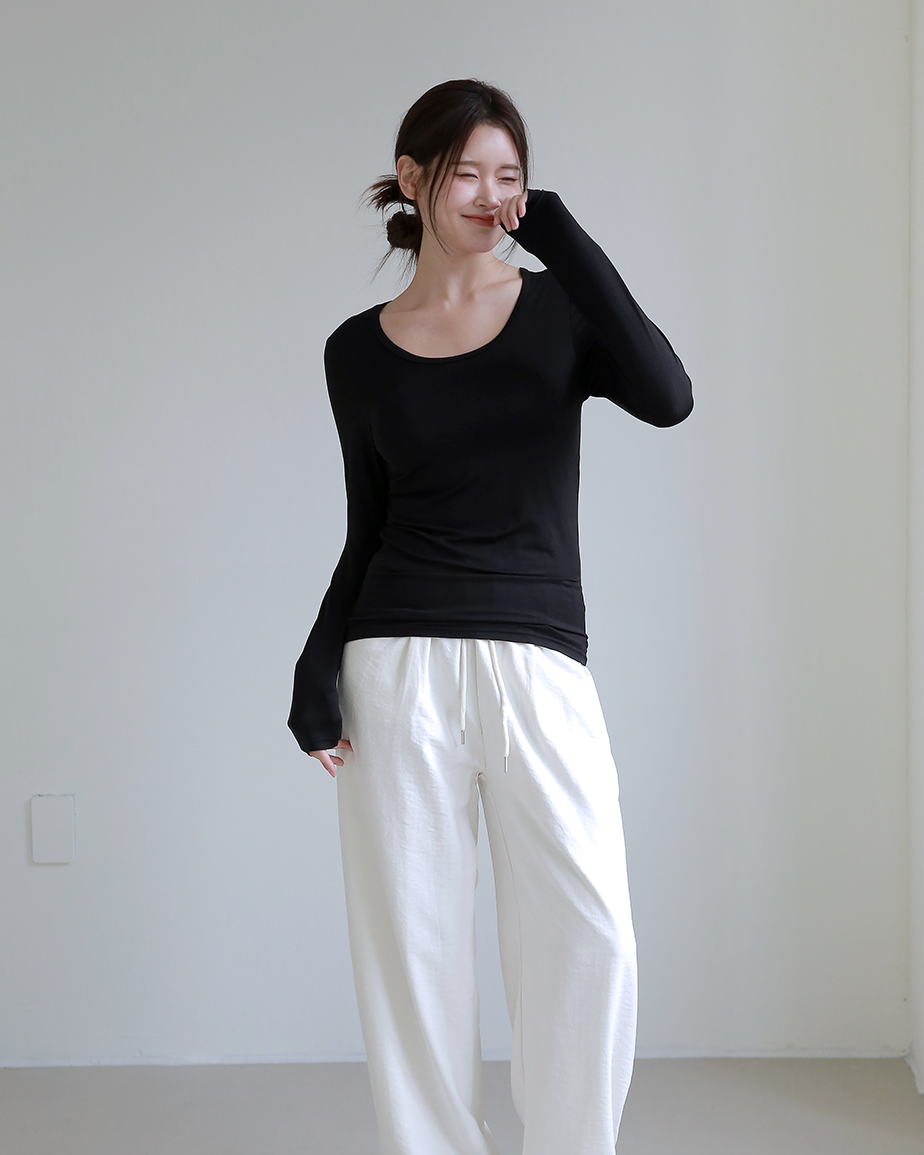 DDO 히트앤웜 노브라 캡내장 모달 발열 여성 긴팔 내의 상의 슬림핏 겨울 브라탑 - 상세 이미지 5