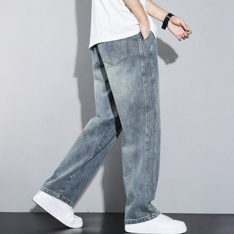 남자 데님 바지 빈티지 스트링 허리밴딩 워싱 일자 루즈핏 가을 팬츠 XL 3XL 5XL 이미지 7