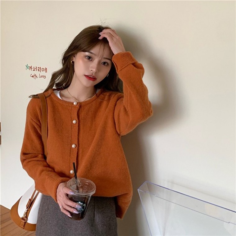 베이직 진주알 라운드넥 여성 3컬러 가디건 LK-G009 - 상품 이미지