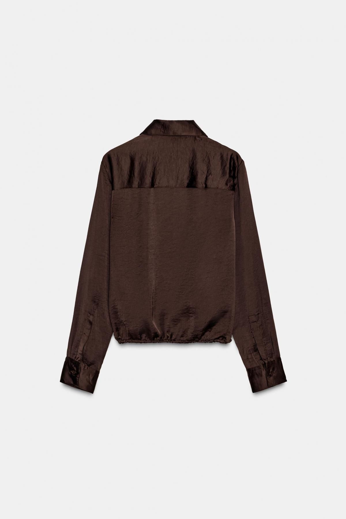 자라 드로스트링 새틴 긴팔 셔츠 9842/987 BROWN - 상세 이미지 5