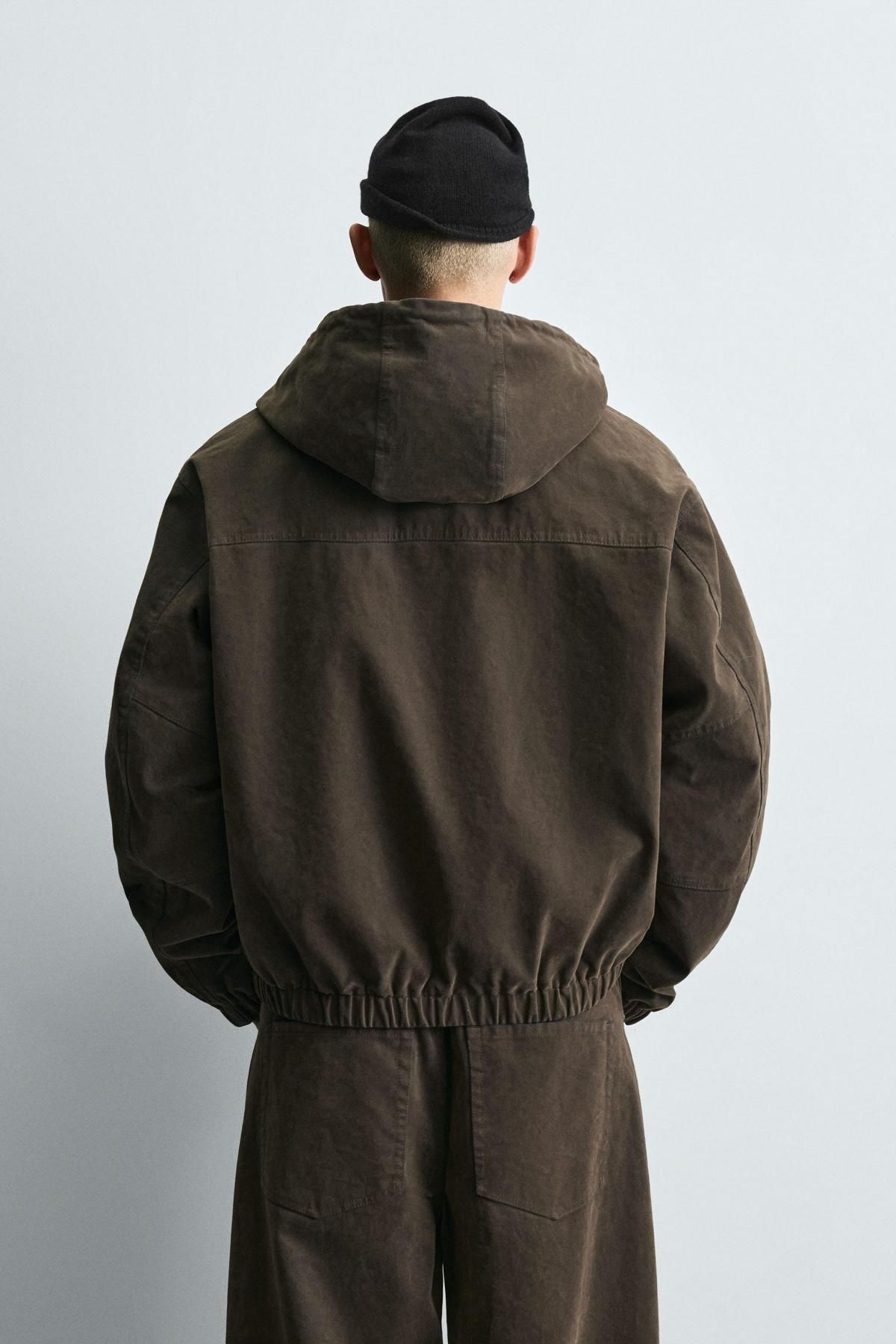 자라 벨벳 패딩 후드 집업 재킷 8281/440 KHAKI - 상세 이미지 4