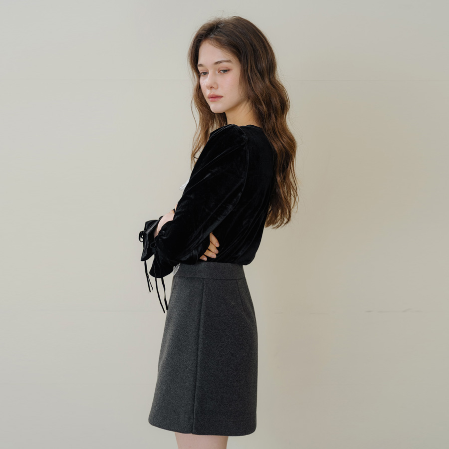 윈터 알파카라이크 레이스라벨 A라인 스커트 (CHARCOAL) - 상세 이미지 3