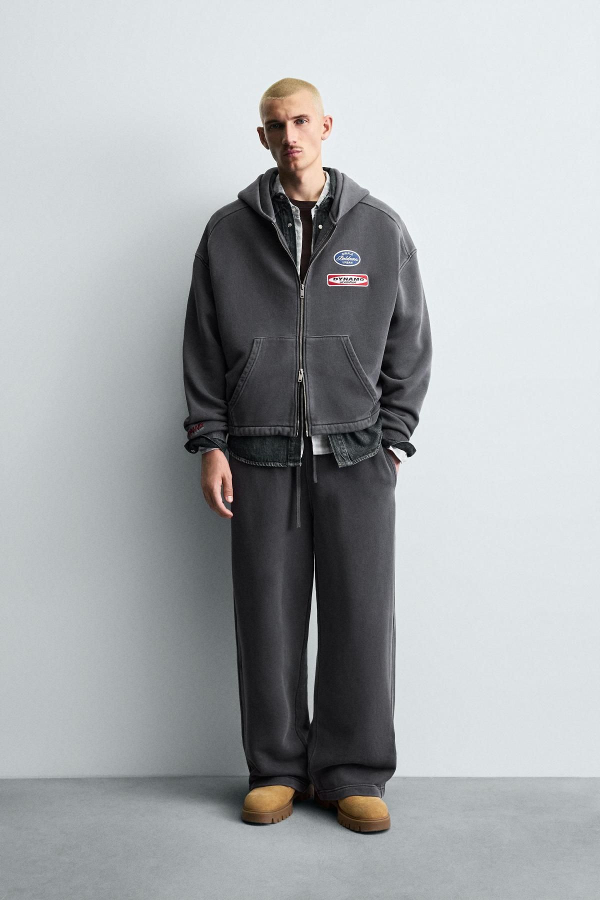 자라 워싱 스트리트 패치 후드 집업 4393/322 ANTHRACITE GREY - 상세 이미지 2
