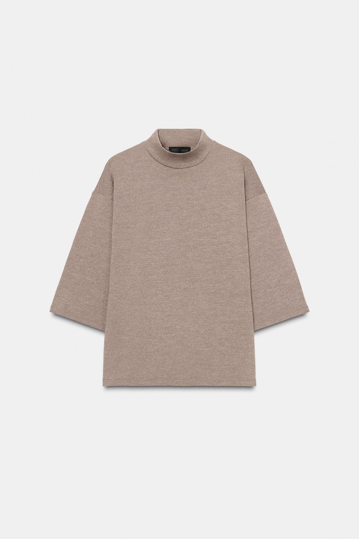 자라 미니멀 하이넥 피케 티셔츠 5067/177 LIGHT BROWN - 상품 이미지