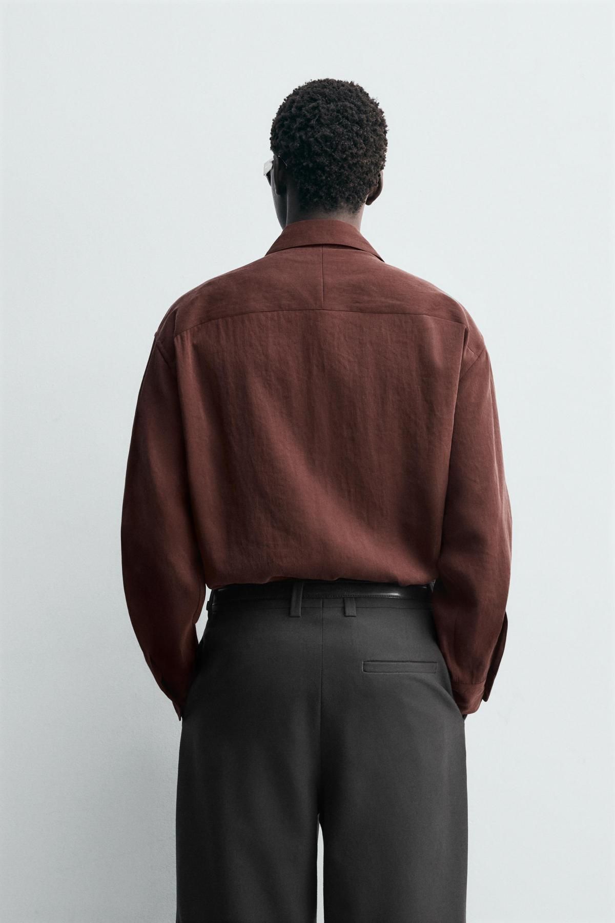 자라 릴렉스핏 브라운 테크니컬 긴팔 셔츠 9369/180 BURGUNDY - 상세 이미지 4