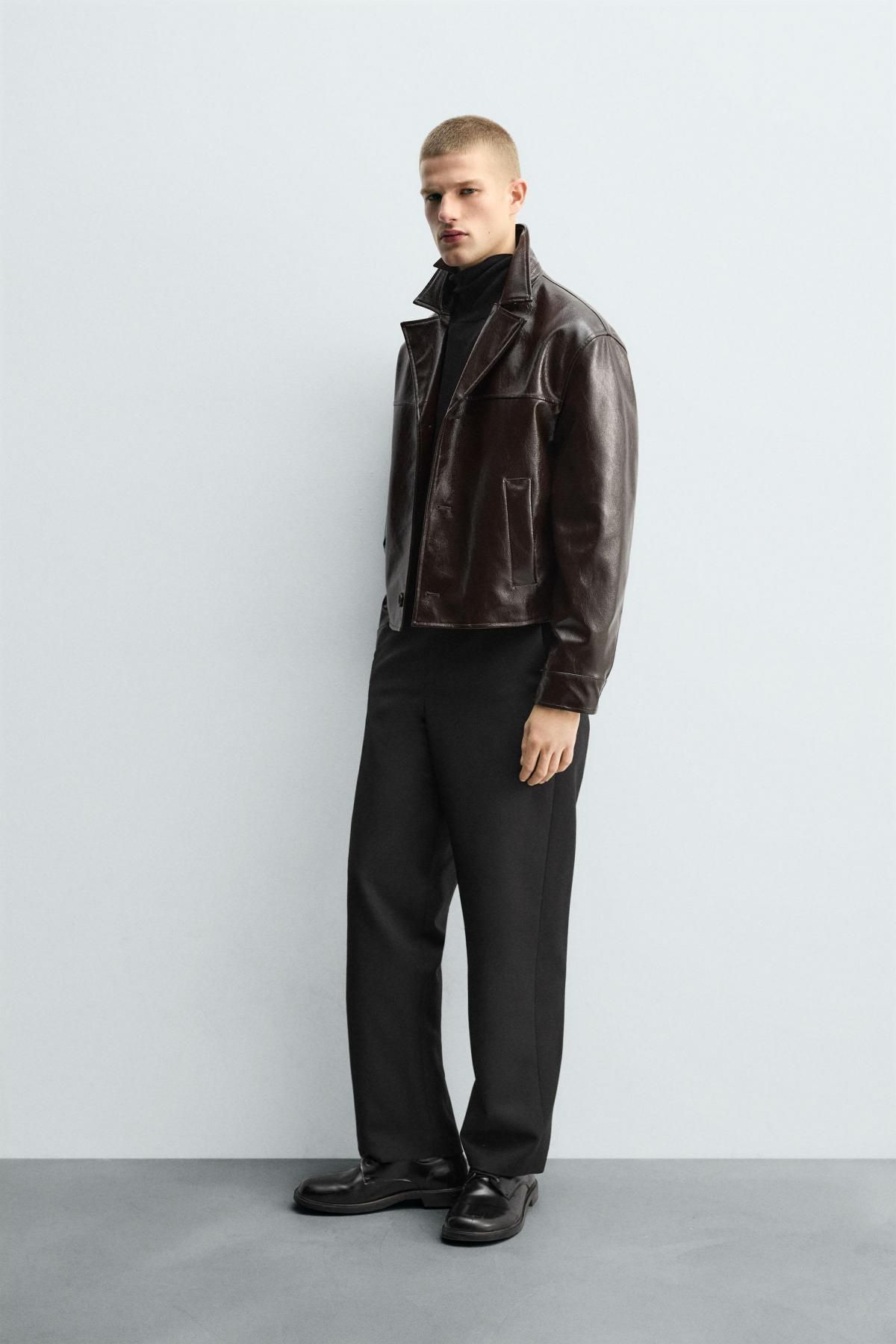 자라 크롭 레더 이펙트 테크니컬 재킷 3548/750 DARK BROWN - 상세 이미지 5