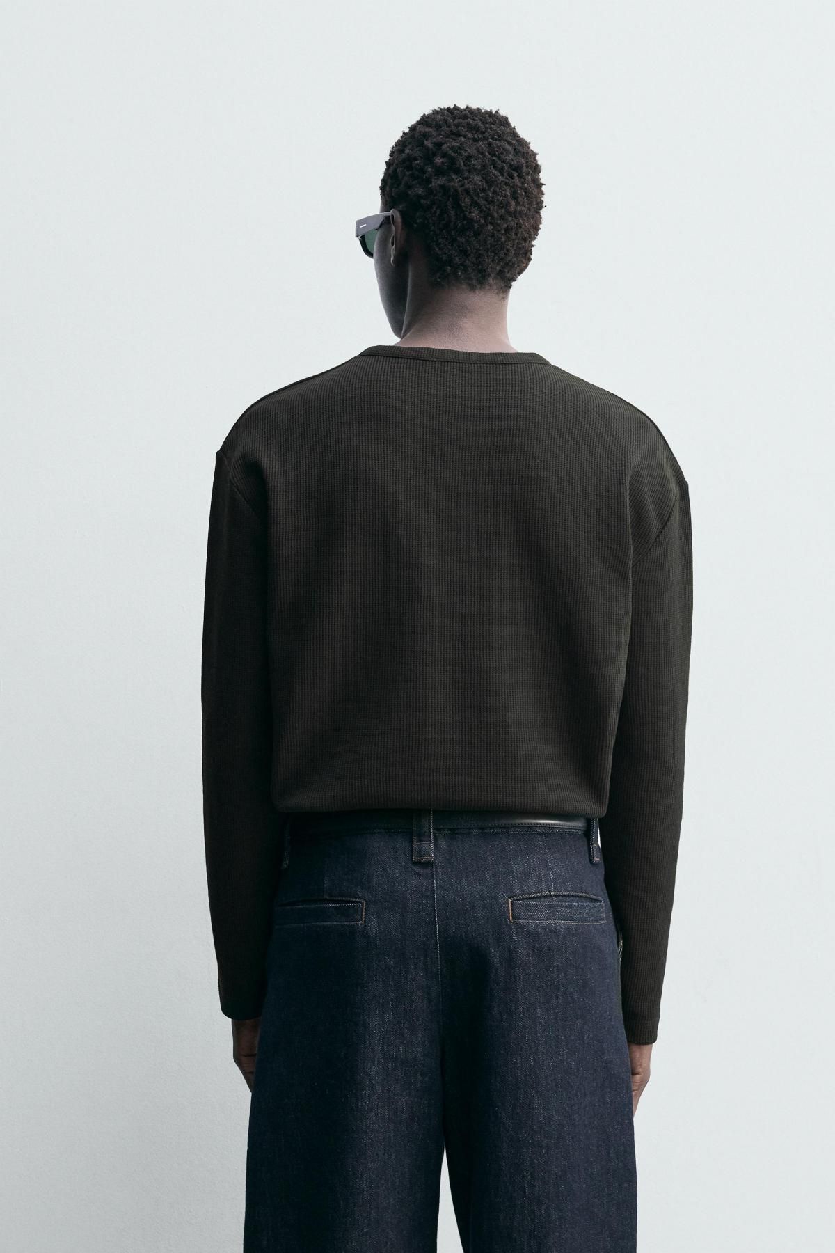 자라 베이직 골지 헨리넥 긴팔 티셔츠 3992/375 BLACK - 상세 이미지 4